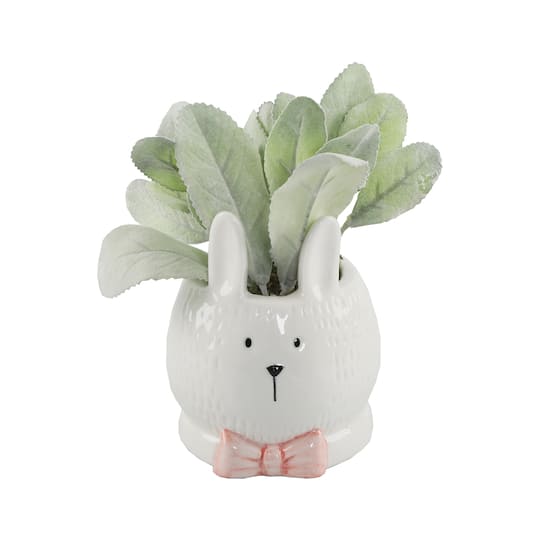 Flora Bunda® 6.5" Lamb's Ear in Ceramic Bunny in White | 4.5" x 6.5" | Michaels®